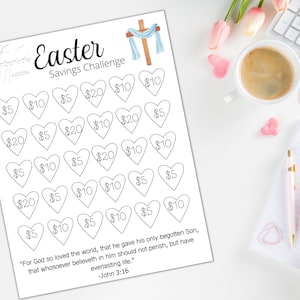 30 Day Easter Savings Challenge Printable with Bible Verse and Cash Envelope, Money Challenge, Budget Tracker, Dave Ramsey, Savings Tracker