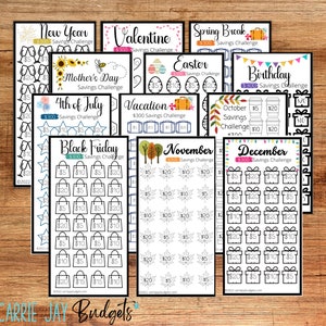 Holiday Savings Challenge Trackers Fits A6 Budget Binders | Save 300 | Savings Challenge Bundle | Set of 12 | Full Holiday Saving Money