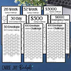 Savings Challenge Trackers Fits A6 Budget Binders | Savings Challenge Bundle | Set of 9