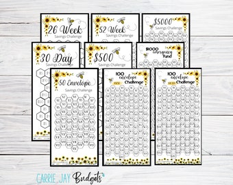 Mini Savings Challenge Trackers Fits A6 Budget Binders | Savings Challenge Bundle | Set of 9