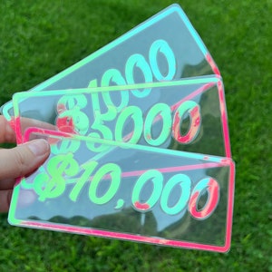 Holographic Retro Cash Stuffing Placeholder Slips Laminated Vinyl 50/100/1K/5K/10K | Cash Budgeting | Savings Challenge | Sinking Funds