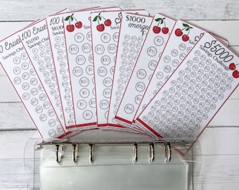 Savings Challenge Starter Set | Set of 9 Mini Savings Challenge Trackers | Savings Challenge Bundle | Clear A6 Binder | Cash Budget Binder