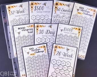 Laminated Bee Savings Challenge Trackers - Set of 9