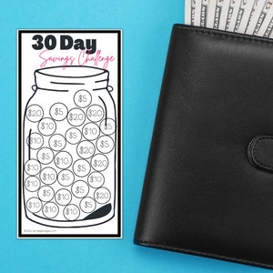 30 Day Savings Challenge for A6 Cash Envelopes, Printable Cash Envelope, Budget Binder Insert, Fits in A6 Budget Binder, Savings Jar