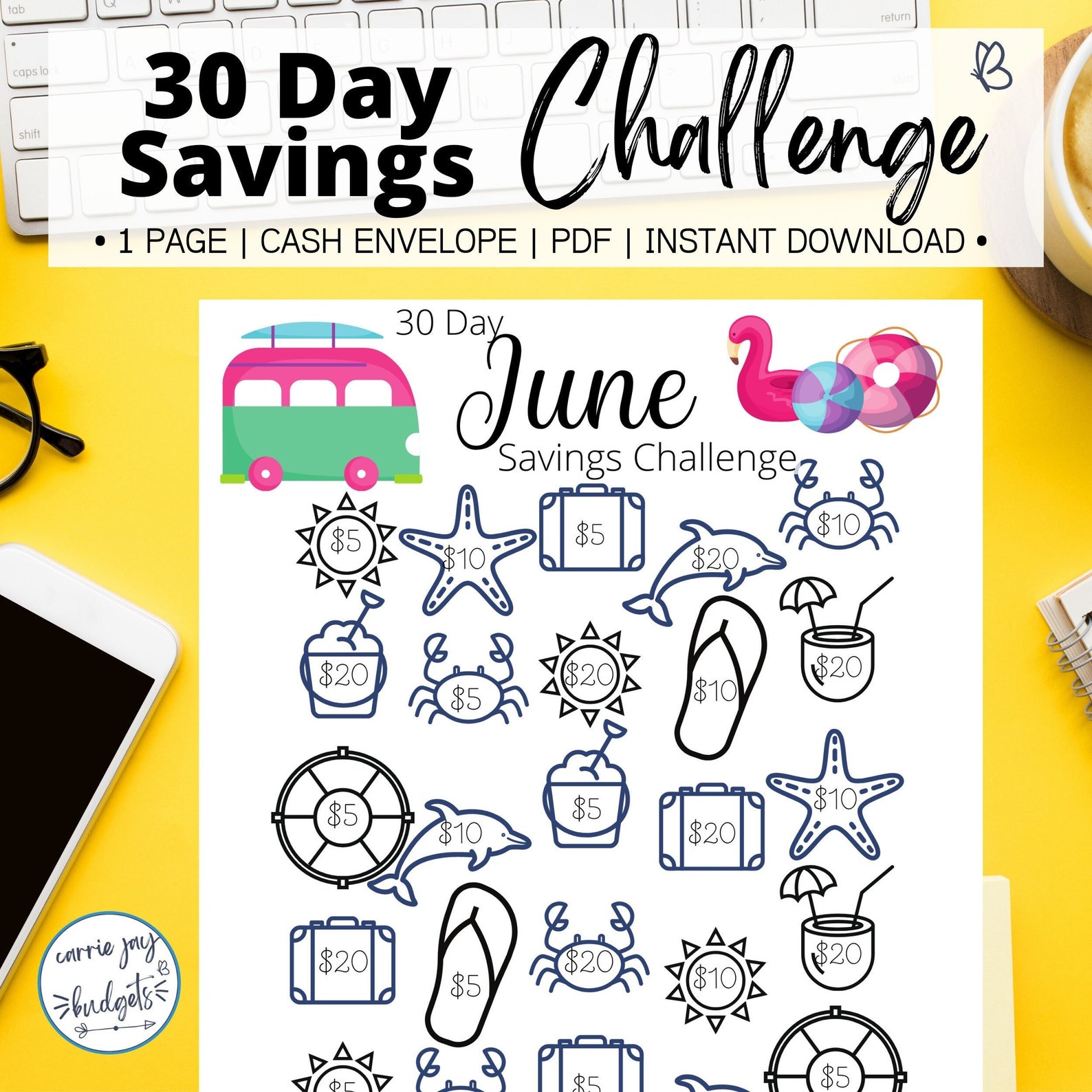 30 Day June Savings Challenge Printable Goal and Guide Money Etsy