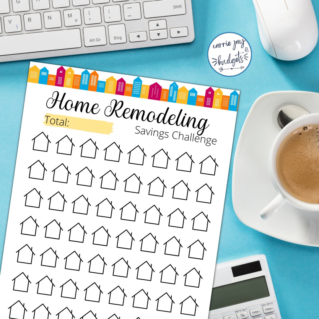 Home Remodeling Savings Challenge, House Remodel Printable Goal and Guide, Money Challenge