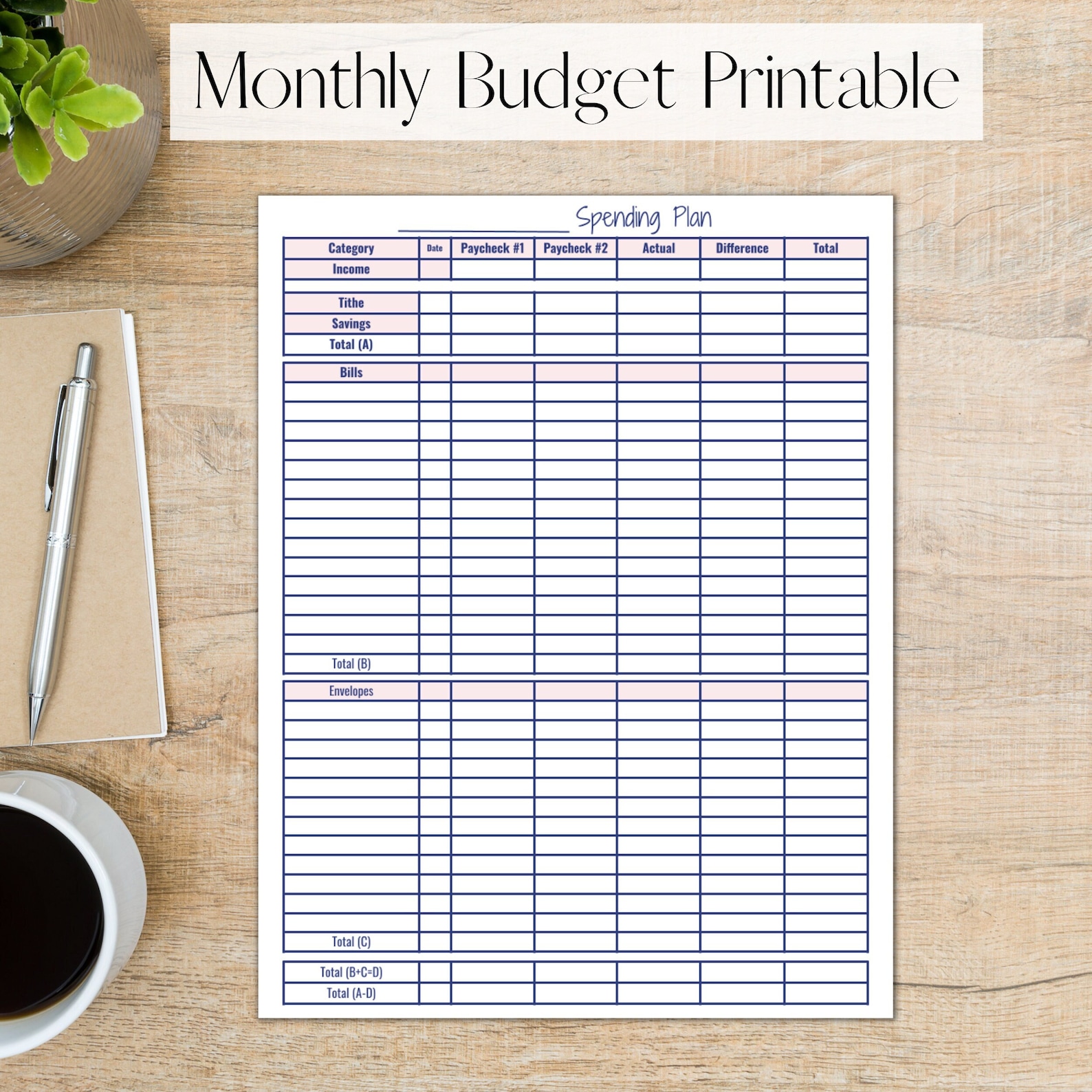 Paycheck Monthly Budget Printable Budget Planner Minimalist | Etsy