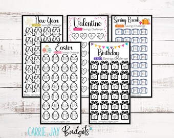 Rastreadores de ahorros para Año Nuevo, aptos para carpetas de presupuesto A6 / Ahorre 500 / Paquete de ahorros / Juego de 5 / Sobres para efectivo