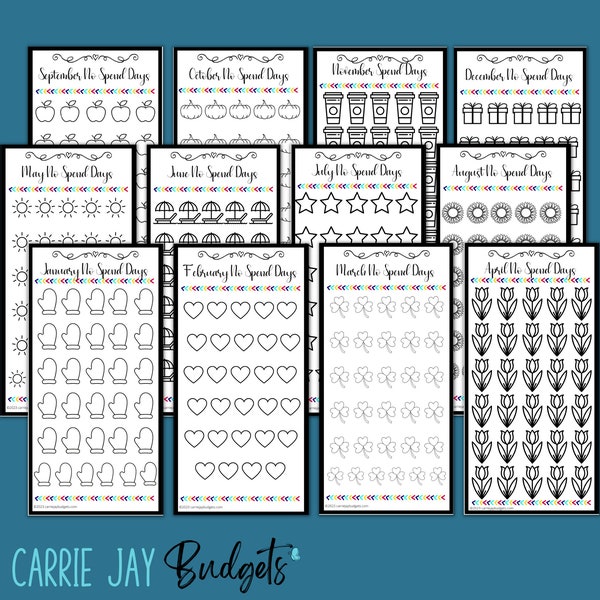 No Spend Challenge Fits A6 Budget Binders | Savings Challenge Bundle | Set of 12 | Mini Savings Challenge Trackers