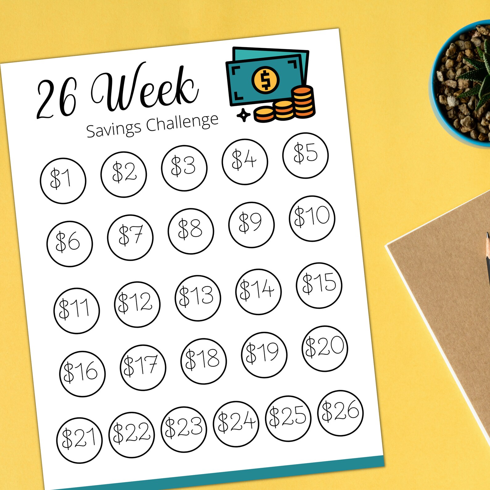 26 Week Savings Challenge Printable Goal and Guide Money Etsy