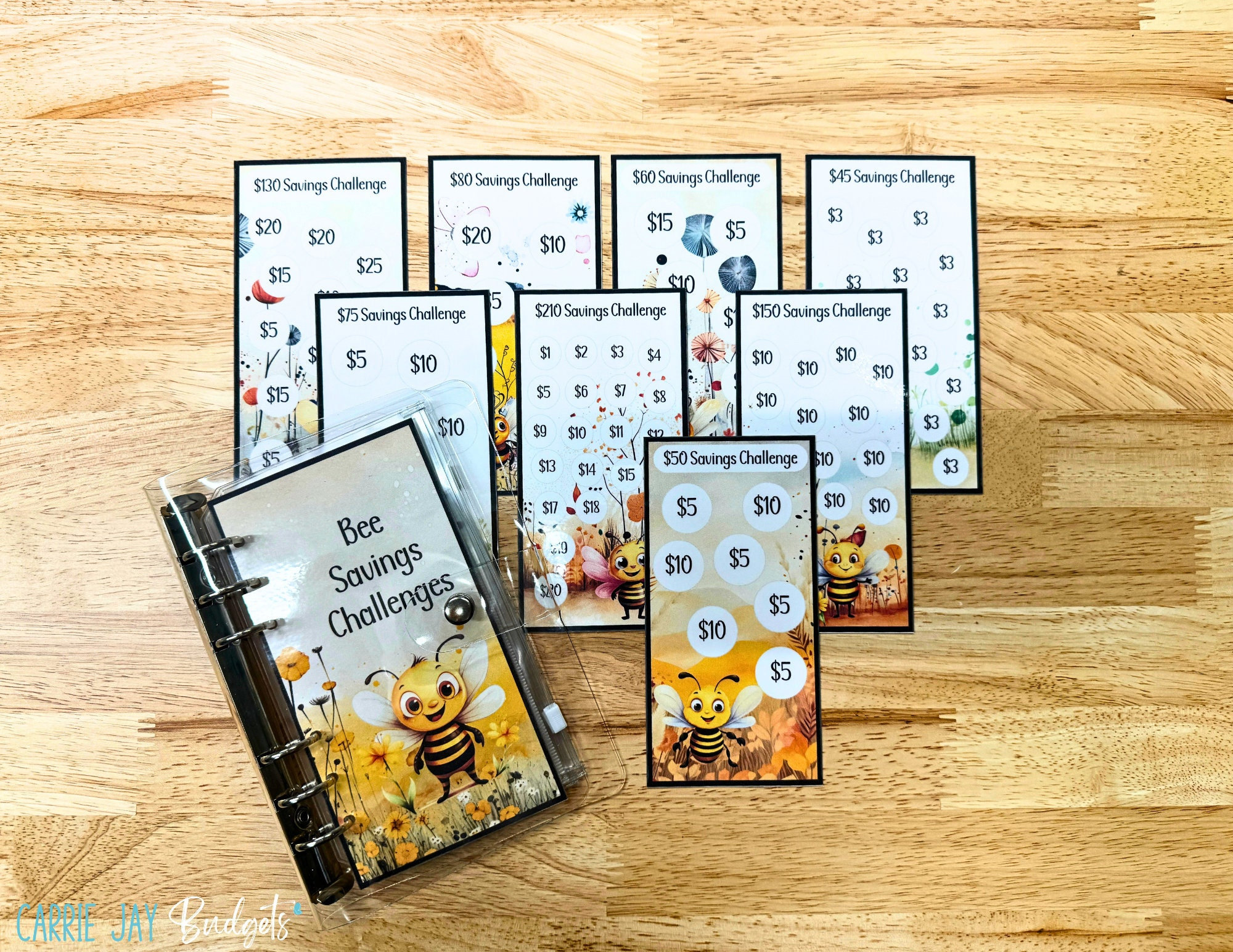 Low Income A6 Savings Challenge | Set of 8 Mini Savings Challenge Trackers | Savings Challenge Bundle | Clear A6 Binder | Cash Budget Binder