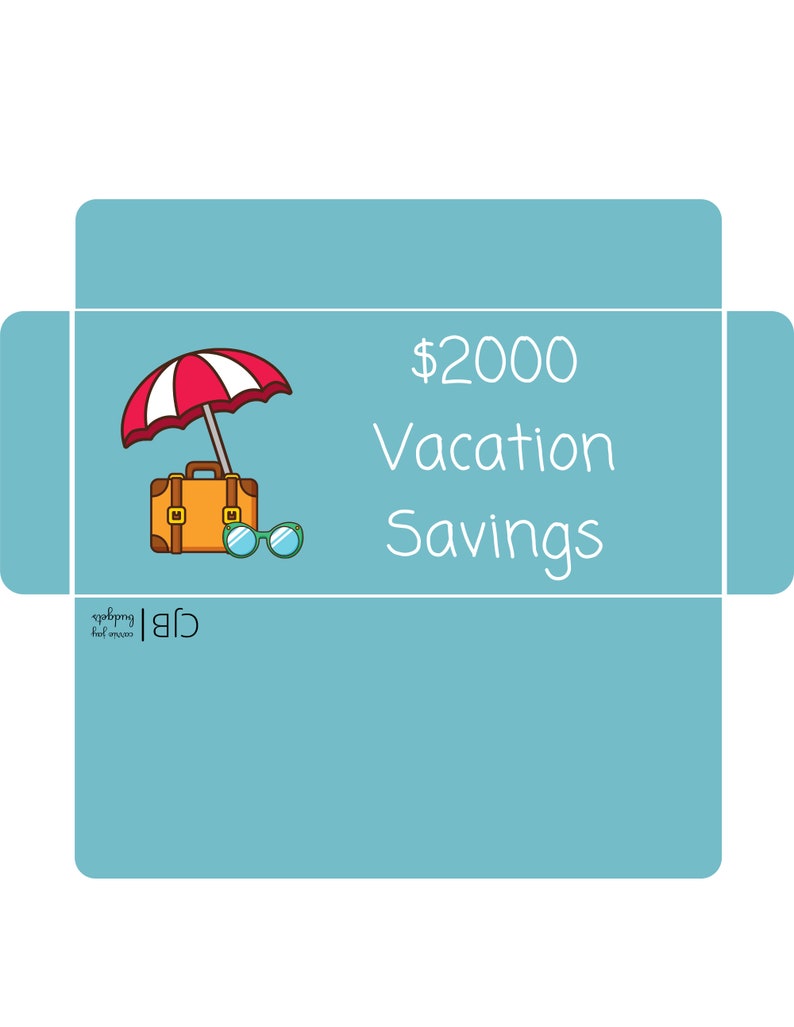 May include: A blue and white illustration of a suitcase, sunglasses, and an umbrella with the text "$2000 Vacation Savings".