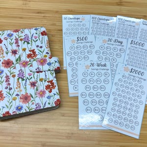 Floral Savings Challenge Starter Set with Lovely A6 Binder | Set of 9 Mini Savings Challenge Trackers | Savings Challenge Bundle
