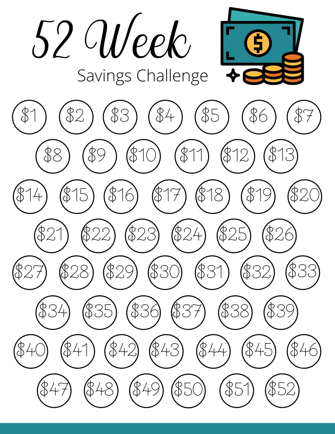 52 Week Money Savings Challenge Printable Goal and Guide Etsy