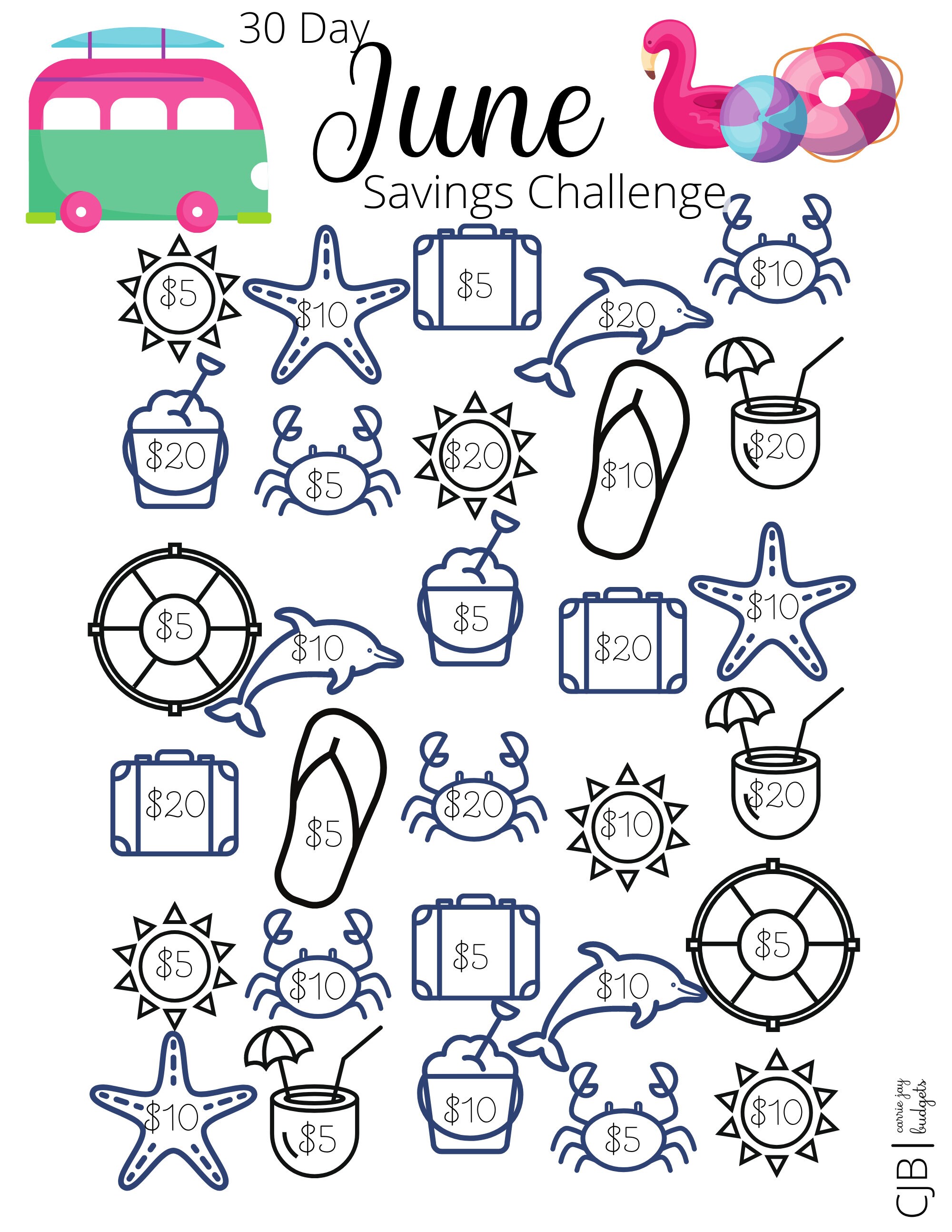 30 Day June Savings Challenge Printable Goal and Guide Money Etsy Canada