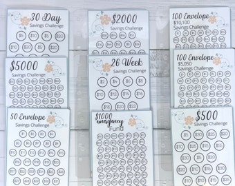 Laminated Savings Challenge | Set of 9 | Laminated Savings Trackers | A6 Hole Punched and Laminated | Budget planning | Dave Ramsey