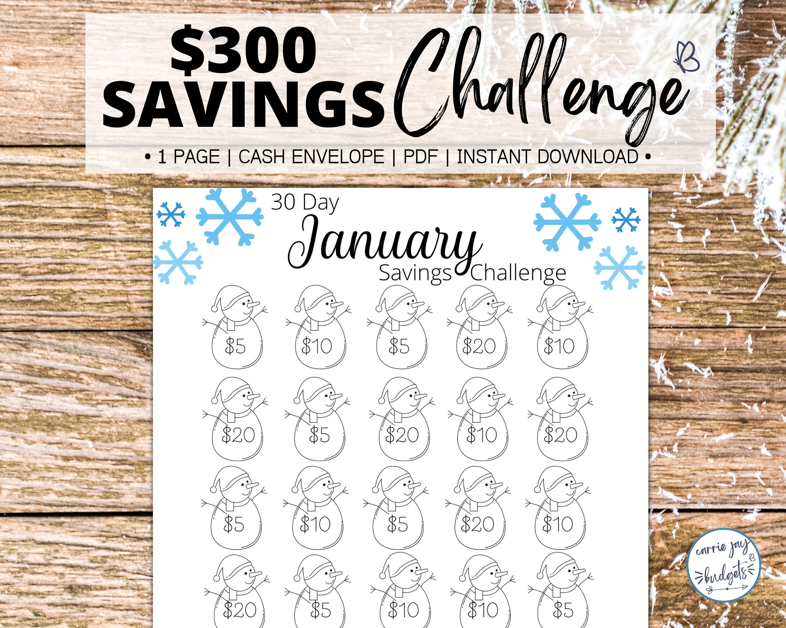30 day january savings challenge, printable goal and guide, money
