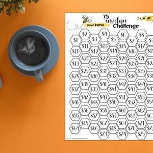 75 Envelope Challenge Tracker, Printable Savings Goal, Money Challenge, Budget Tracker, Dave Ramsey, Financial Peace, Live Like No One Else