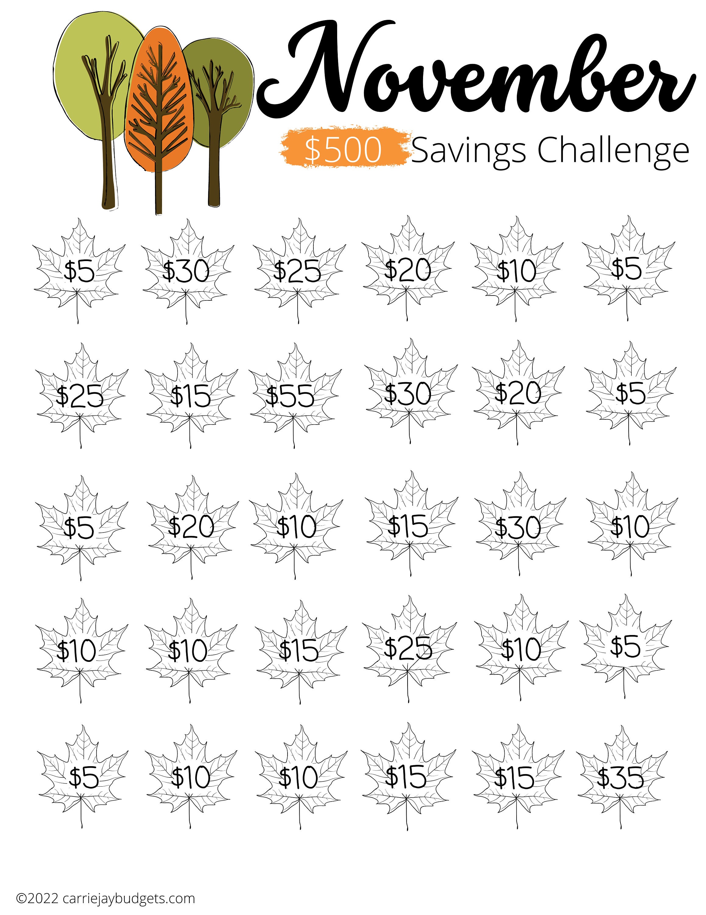30 Day November Savings Challenge Save 500 Budget Binder Etsy