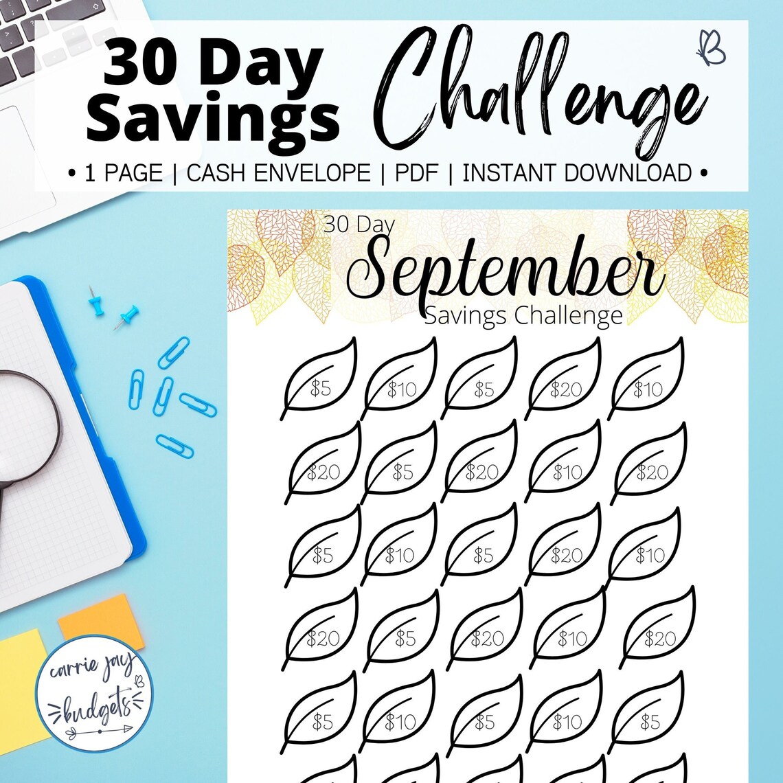 30 Day September Savings Challenge Printable Goal and Guide Etsy
