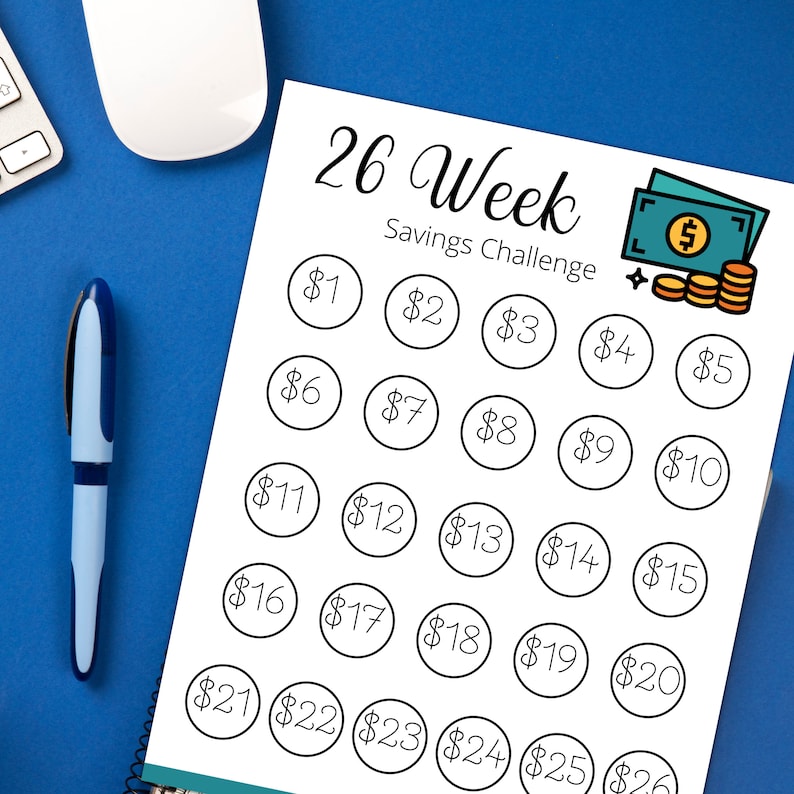 26 Week Savings Challenge Printable Goal and Guide Money - Etsy
