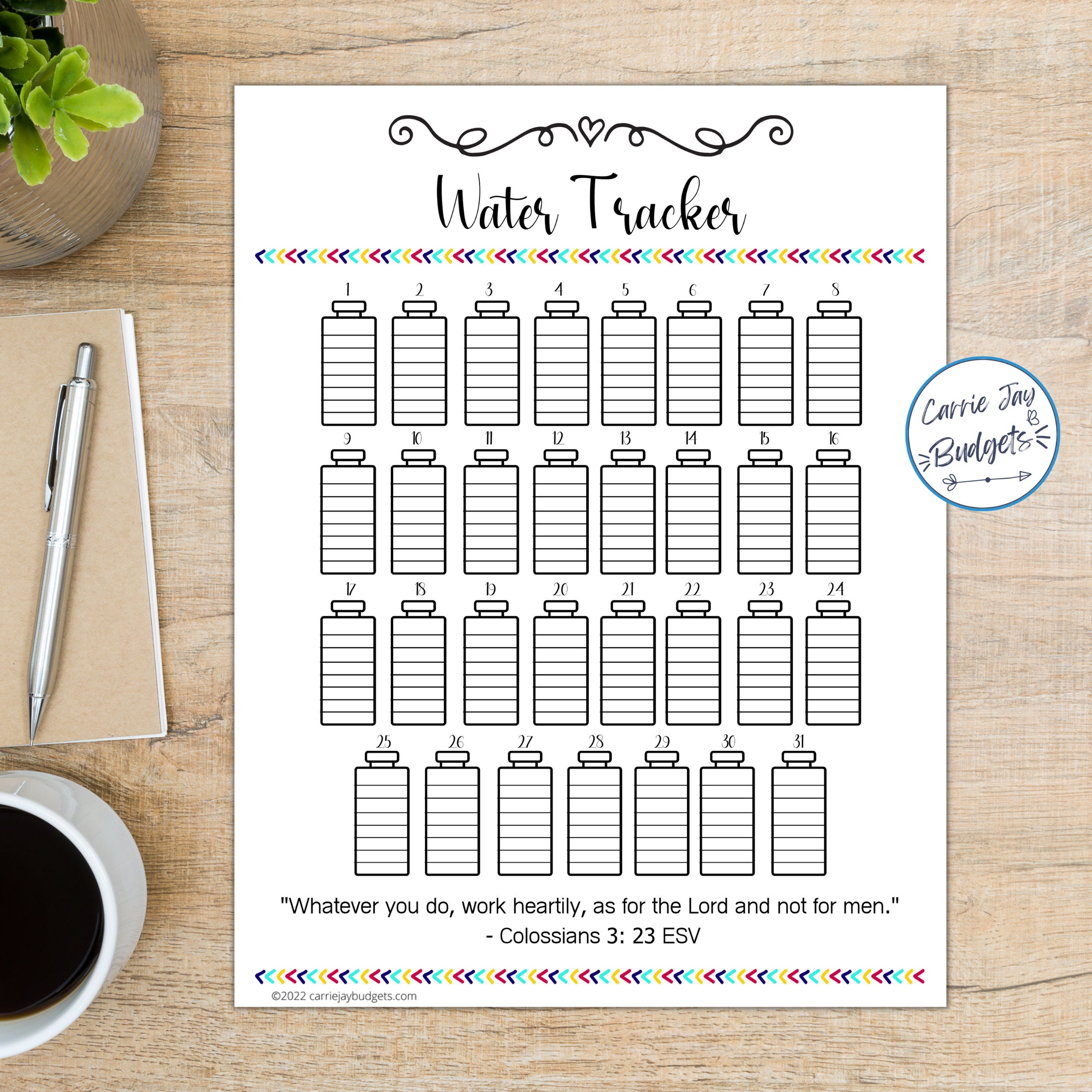 Water Log Scripture Water Tracker Printable, Scripture Verse, Monthly Habit Challenge ...