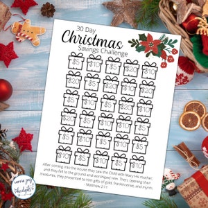 30 Day Christmas Savings Challenge with Bible Verse, Printable Goal and Guide, Budget Tracker, Financial, Live Like No One Else, Scripture