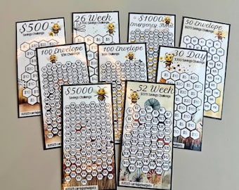 Bee A6 Savings Challenge | Laminated Savings Challenge Trackers for Cash Budgeting