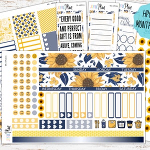 Sunflowers Monthly Kit Planner Stickers for Happy Planner Classic 7x9 Planner with Choice of Sidebar | Full Kit | Savings Challenge | Bible