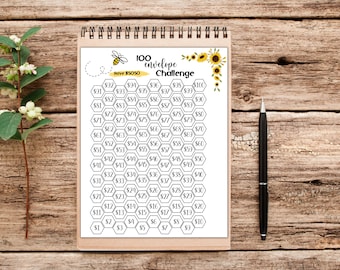 100 Envelope Challenge Tracker: Bee Theme Savings Goal (Printable)