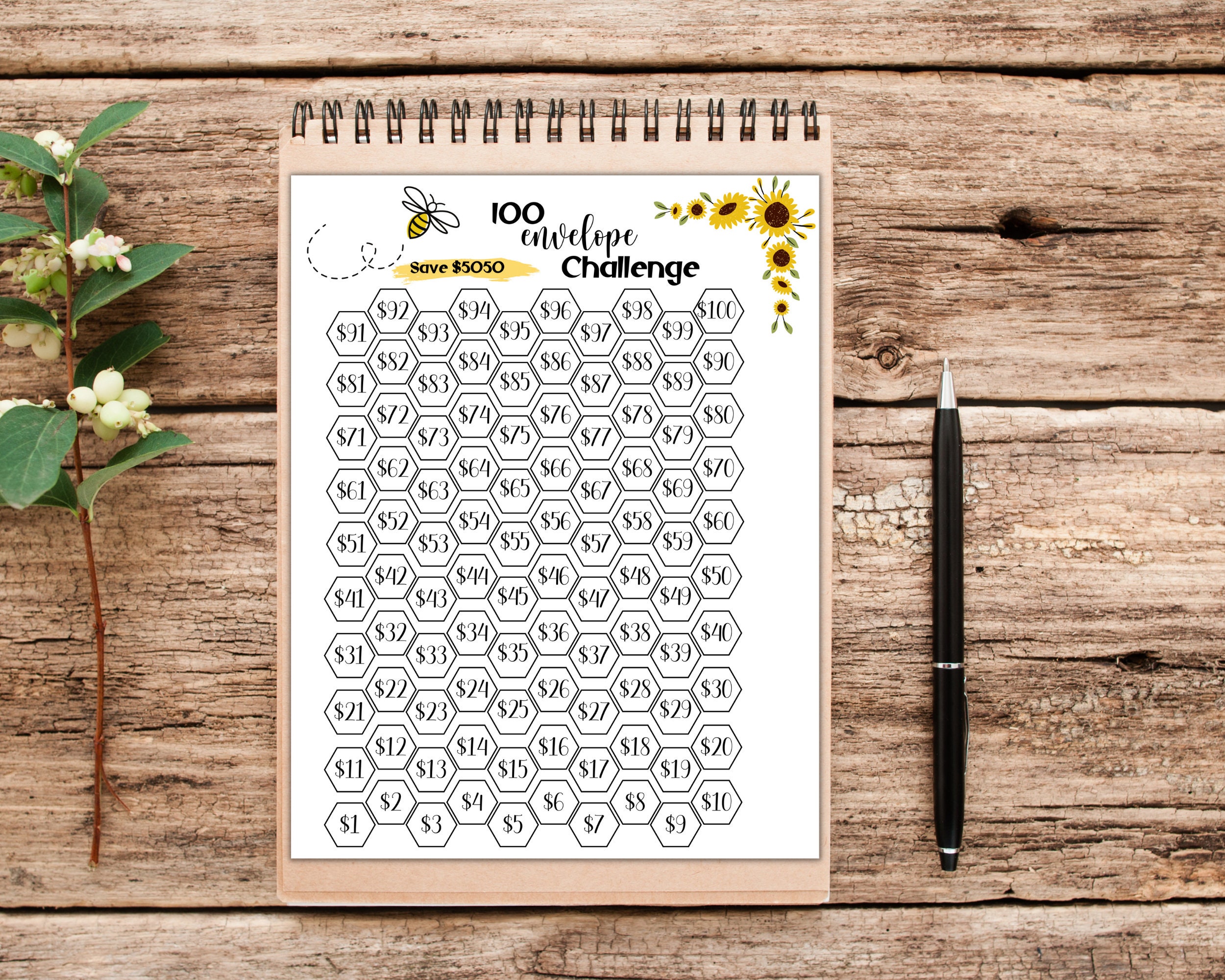 100 Envelope Saving Challenge - Cartellone Per Risparmiare Denaro, Budget Planning (Giallo)