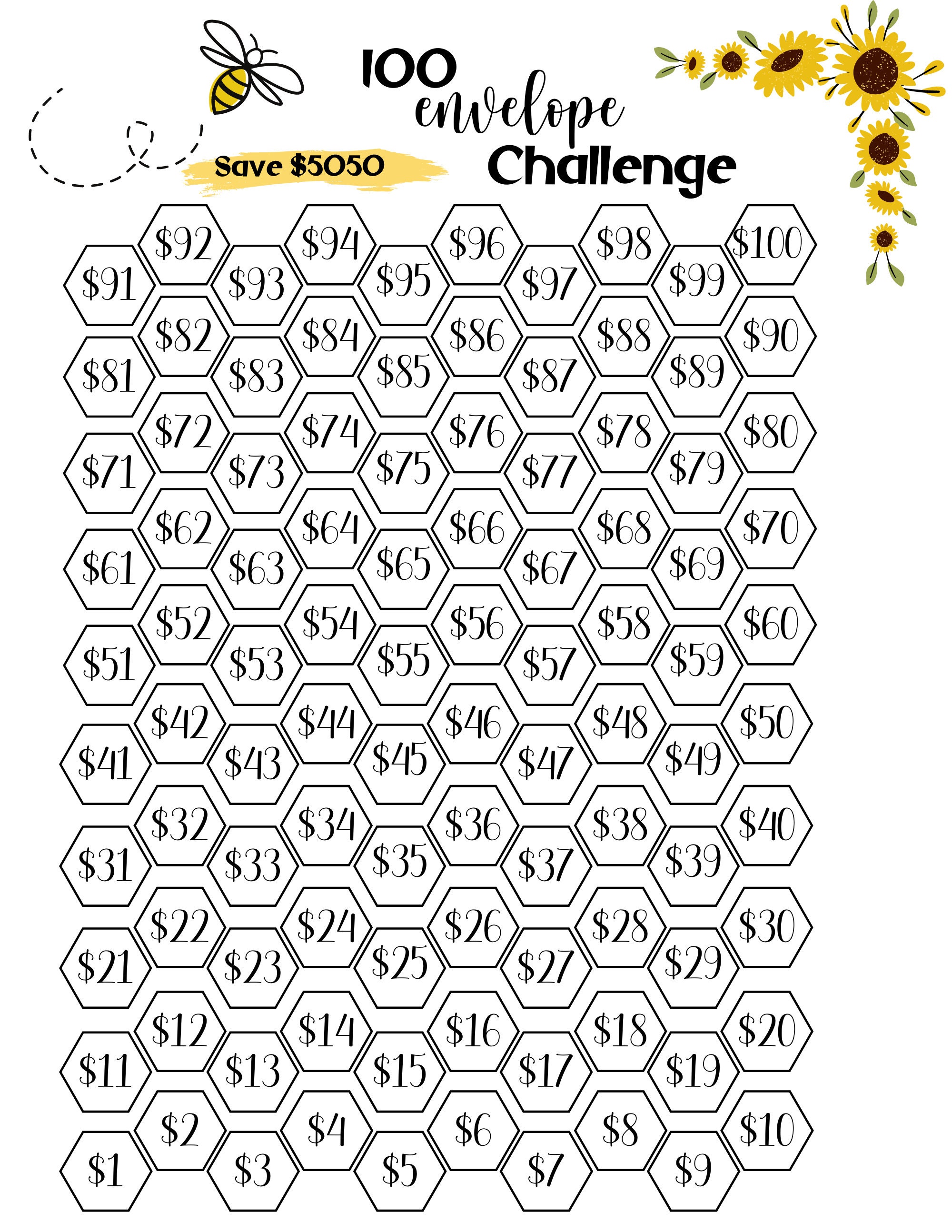 100 Envelope Challenge Tracker Printable Savings Goal Money Etsy Canada 