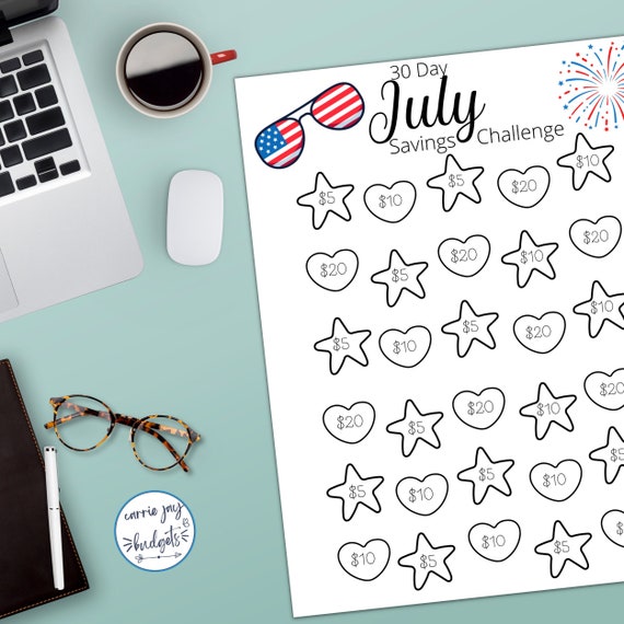 30 Day July Savings Challenge Printable Goal and Guide Money Etsy