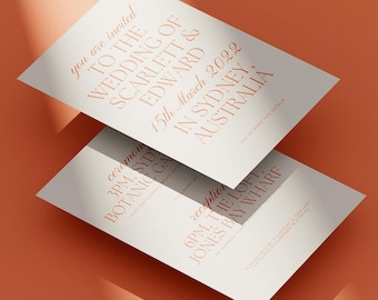 Minimal Orange Typographic Wedding Invitation Double Sided Portrait 5x7" - Canva Template