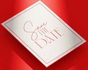 Red Double Border Save the Date Portrait 5x7" - Canva Template