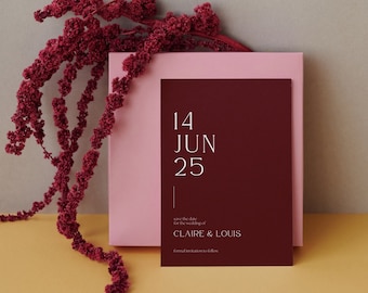 Elegant Burgundy Save the Date 5x7" - Canva Template