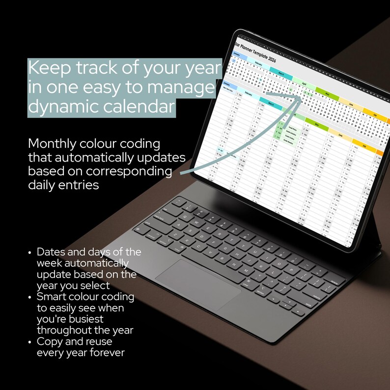 Yearly Dynamic Calendar 2026 Planner Monthly Event Tracker – Excel ...