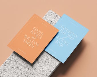 Orange & Blue Double-Sided with Border Portrait Wedding Save the Date 5x7" - Canva Template