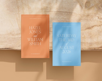 Orange & Blue Wedding Invitation Double Sided with Border Portrait 5x7" - Canva Template