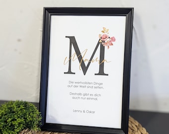 Bilderrahmen mit Fine Art Druck "Mama" personalisiert mit Namen, Beste Mama / Muttertag / Geburtstag