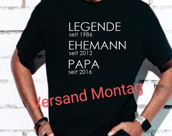 StoffJuLe Herren-Shirt "Legende Ehemann Papa" mit Jahreszahl personalisiert versch. Farben  Ideal zu Vatertag