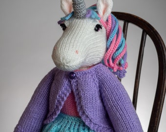 Aurora - 18" knit and crochet Unicorn - Hand made toy