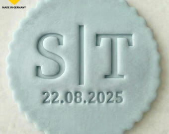Personalized wedding fondant stamp with initials & date – Minimalist cookie stamp for weddings and wedding favors