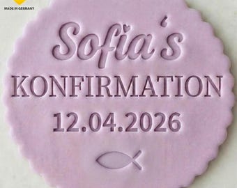 Personalized Confirmation Fondant Stamp | Name & Date | Round Cookie Stamp for Confirmation | Fondant Embossing Stamp for Cookies and Cakes