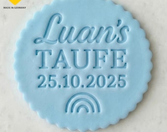 Personalized Fondant Stamp for Baptism | Name & Date | Round Embossing Stamp for Fondant, Cookies and Cakes | Individual Baptism Decorations