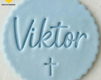 Personalized fondant stamp with name and cross – Baptism & Communion | Christian cookie stamp | Baptism cookie | Communion cookie
