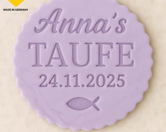 Fondant embossing stamp baptism with fish – personalized with name & date – stamp for cupcakes, cookies and cakes
