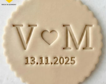 Personalized Fondant Stamp for Weddings – Initials with Heart & Date | Wedding Cookie Stamp | Wedding Favor