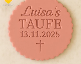 Fondant embossing stamp for baptism with cross – personalized with name & date – stamp for cupcakes, cookies and cakes