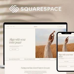 Template per sito web Squarespace minimalista per guaritori e terapisti / Minimalista e femminile / Senza codice / Adatto ai principianti